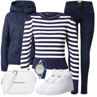 Kombinacije za zimu Prugasto sa Tamnoplava Bluza Veći Broj Only "Zimski outfit"