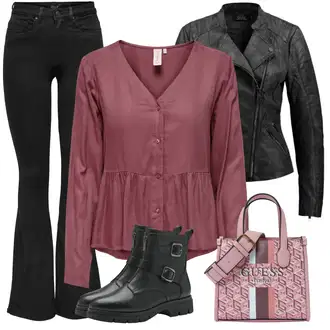 Kombinacije za zimu Kratka Trake za Špagete sa Ljubičasta/Pink Bluza Dugih Rukava/Peplum bluza/Bodija Bluze/Bluza s gumbom/Jednobojna Bluza/Plisirana Bluza/Bluza Vrh Only "Zimski outfit"
