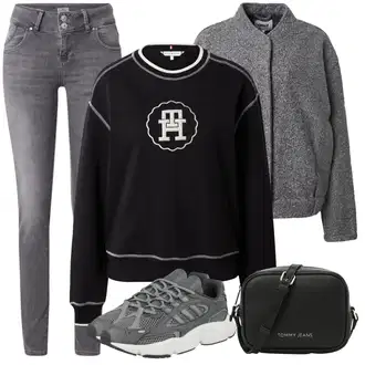 Outfit sa Crna/Smeđa/Žuta/Krem Dukserica s kapuljačom/Pletivo Veći Broj/Sweater majica/Džemper Tommy Hilfiger "Zimski outfit"
