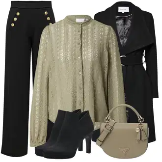 Outfit sa Zeleno/Svjetlozelena/Tamnozelena/Kaki Čipkasta Bluza/Bluza s Uzorkom/Izvanredna Bluza/Bluza s gumbom/Bluza s Podignutim Ovratnikom/Engleska Bluza s Broderie/Dječja igračka Vila "Zimski outfit"