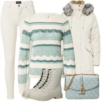 Outfit sa Siva/Tamnozelena/Kaki/Bijela/Bež/Krem Čizmica Gležnjača na Vezanje/Borbena Čizma/Klasična čizmica/Podstavljena čizma/Kožna Jakna/Ravna Gležnjača Dockers by Gerli "Zimski outfit"
