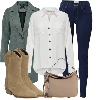 Outfit s Hnědá Kovbojská kotníková bota/Kovbojská Bota/Westernová Kotníková Bota About You "Trendový zimní vzhled"