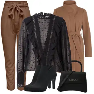 Outfit sa Crna/Smeđa/Zeleno Otvorena Bluza/Ekstravagantna Bluza/Prozirna Bluza/Čipkasta Bluza/Dječja igračka/Razigrana Bluza/Izvanredna Bluza/Crash Bluza Only "Zimski outfit"