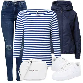 Kombinacije za zimu Prugasto sa Tamnoplava/Plava Majica s 3/4 rukavima/Majica S Prugama Only "Zimski outfit"