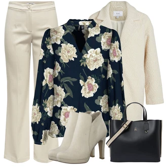 Cvjetna Moć Outfit sa Crvena/Plava/Ljubičasta Bluza Vrh/Izvanredna Bluza/Bluza s Uzorkom/Bluza s Printom/Svilena Bluza/Bluza Dugih Rukava/Bluza s Podignutim Ovratnikom/Carmen Bluza VERO MODA "Zimski outfit"