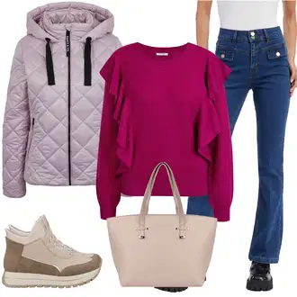 Outfity na zimu s Modrá/Světle modrá/Tmavě modrá Pánské tričko/Vintage džíny/Zvonové Džíny orsay "Outfiti na zimu"