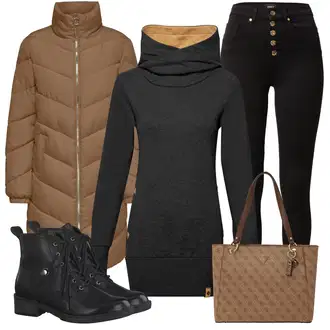 Zima Outfit s Černá/Žlutá/Khaki/Vínová Skinny Kalhoty/Kalhoty s Vysokým Pasem/Tregíny/Manšestrový Legíny/Legíny s Vysokým Pasem/Push up Kalhoty/Jeggings/Pletený Legín Only "Módní zimní outfit"