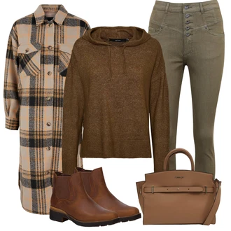 Outfit s Hnědá Kožená bunda/Chelsea Boty/Gumová Kotníková Bota/Kožená kotníková bota Timberland "Outfity na zimu"