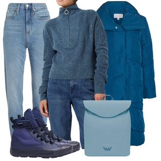Outfit s Modrá/Světle modrá Mom Jean/Girlfriend Džíny/High Waist Džínové Kalhoty/Vintage džíny/Zužující se Džíny/Dad Džíny Calvin Klein Jeans "Outfity na zimu"