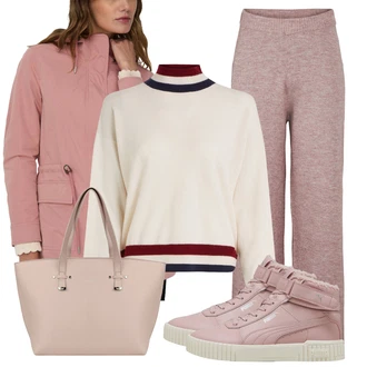 Streetwear Outfit s Růžová Teniska Kožené Tenisky/Teniska teddy/Úzká Teniska/Zimní Tenisky Puma "Outfity na zimu"Look: Klasické, Ležérní, Trendový, Streetwear, Estetika, Safari, Sportovní