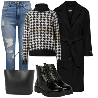 Outfit s Černá Dlouhý kabát/Kašmírový Kabát/Vlněný kabát/Vlněný Kabát/Trenčkot/Oversize Kabát/Dlouhý Kabát/Midi Kabát Only "Outfity na zimu"