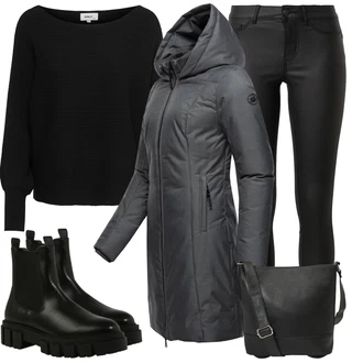 Grunge, Venkovní Outfit s Šedá/Tmavě šedá Zimní Kabát/Péřový Kabát/Gore-Tex kabát/Kabát s Kapucí/Dlouhý Péřový Kabát/Dlouhý Zimní Kabát/Outdoorový kabát/Parka/Pláštěnka & Funkční Kabát/Scuba Kabát/Softshellový Kabát/Kabát Tří Čtvrtě Délky Ragwear "Outfity na zimu"Look: Venkovní, Premium, Sportovní, Pracovní oděvy