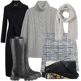Oblečení se sukní Egirl s Černá/Šedá Högl, Šedá/Bílá/Modrá/Vícebarevný/Fialová orsay "Outfity na zimu"Look: S Mokrým Vzhledem, Unisex, Nadrozměrné, Egirl, Trendový, Western, Premium, Chytrý příležitostný, Ležérní, Šik, Preppy, Bezešvé, S průsvitem, Příliš oblečený