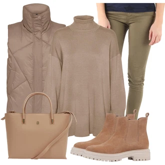 Respira Outfit s Hnědá/Béžová Letní kotníková Kozačka/Chelsea Boty/Kožená bunda/Gumová Kotníková Bota/Kotníková Bota s Podšívkou/Plochá Kotníková Bota Geox "Outfity na zimu"