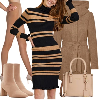 Zapínání na knoflíky Outfit s Hnědá/Černá/Zelená Zimní Pletené Šaty/Svetrové Šaty/Šaty S Vysokým Výstřihem/Zimní šaty s dlouhým rukávem/Šaty S Rolákem/Dlouhé pletené šaty orsay "Outfity na zimu"