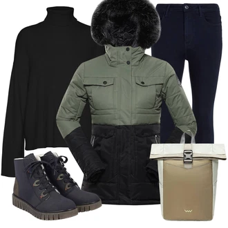 Outfit s Tmavě modrá/Modrá Kožená bunda/Kožené Boty/Termální Džíny/Slim Fit Džíny/High Waist Džínové Kalhoty/Sweat Džíny/Push up Džín Tommy Hilfiger "Outfity na zimu"