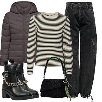 Outfit s Černá/Šedá/Béžová/Hnědá/Tmavě šedá Zimní Bund/Letní peřová bunda/Podzimní bunda/Sbalitelné Bund/Merino bunda/Prošívaná Bunda/Puchová Bund/Udržitelná bunda/Bunda s Kapucí/Nafukovací Bund Only "Outfity na zimu"