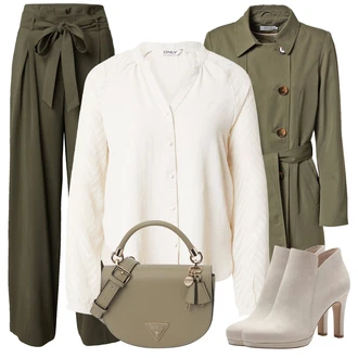 Outfit sa Bijela/Kaki/Krem/Bež Pletenina/Carmen Bluza/Bodija Bluze/Bluza s gumbom/Izvanredna Bluza/Dječja igračka/Bluza Dugih Rukava/Slip-on Bluza/Bluza od Samta/Musseline Bluz/Bluza s Podignutim Ovratnikom/Bluza s zakrpom na laktu Only "Zimski outfit"