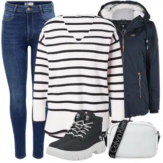 Outfit sa Plava/Tamnoplava/Crna Tenisica Zimske Tenisice/Teddy Tenisica/Platnena Tenisica Timberland "Zimski outfit"
