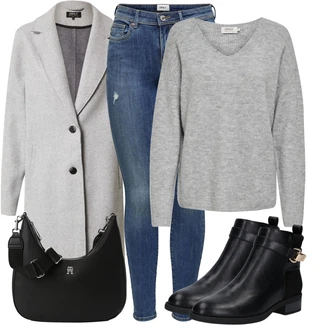 Outfit s Šedá/Světle šedá Kabát s Úzkým Střihem/Kašmírový Kabát/Pletený Kabát/Midi Kabát/Zimní Kabát Vlněný kabát/Blazerový Kabát/Vlněný Fleecový Kabát/Lehký Kabát/Pletený Fleecový Kabát Only "Trendový zimní vzhled"