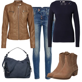 Outfity z džínu Mom Posilování s Tmavě modrá Pletený top/Pletené tričko/Košile s dlouhým rukávem/Dlouhá košile/Košilový top/Roláková Košile Ragwear "Perfektní na zimu"Look: Emo, Námořní, Mom, Kancelář, Krasobruslení, Posilování
