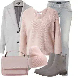 Outfit s Šedá/Světle šedá Kabát s Úzkým Střihem/Kašmírový Kabát/Pletený Kabát/Midi Kabát/Zimní Kabát Vlněný kabát/Blazerový Kabát/Vlněný Fleecový Kabát/Lehký Kabát/Pletený Fleecový Kabát Only "Vánoční outfit"