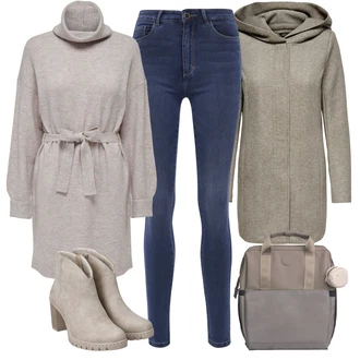 Outfit s Šedá/Zelená Svetrové Šaty/Zimní Pletené Šaty/Dlouhé pletené šaty/Šaty S Rolákem JdY "Perfektní pro zimu"