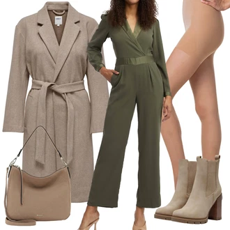 Outfit s Hnědá/Béžová/Khaki Kožená kotníková bota/Kožená bunda/Gumová Kotníková Bota/Chelsea Boty/Kotníková Bota s Podšívkou/Letní kotníková kozačka Only "Perfektní pro zimu"