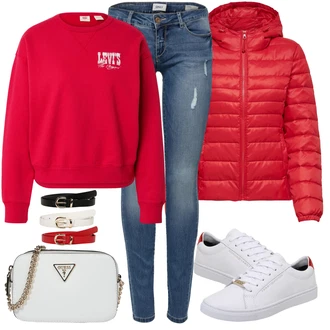 Kombinacije za zimu Midi sa Crvena Prošivena Jakna/Pernata Jakna/Održiva jakna/Ljetna pod-jakna/Donja Jakna/Zimska Jakna/Jakna za Pakiranje/Puferica Jakna/Jakna s Kapuljačom Only "Zimski outfit"