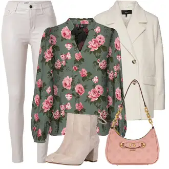 Outfit sa Zeleno/Pink/Crvena/Ljubičasta Carmen Bluza/Izvanredna Bluza/Bluza s Uzorkom/Bluza Vrh/Bluza s Printom VERO MODA "Zimski outfit"