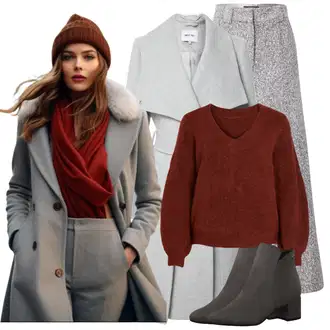 Zima Outfit sa SvjetloSiva/Siva Hlače Široka Hlača/Hlača od Tvida river island "Savršen za zimu"