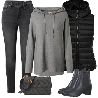 Outfit sa Siva/Tamnosiva/Svjetlosiva Kožna Jakna/High Waist Traperice/Termo Traperice/Ženske Traperice 7/8 Dužine/Push-up Traperice/Kožne Cipele/Traperice Slim Kroja/Muška Kožna Jakna/Traperice s Prorezom/Zimska jakna S.Oliver "Moderan zimski outfit"