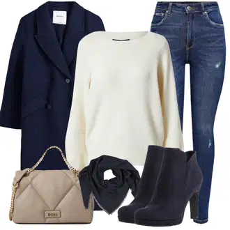 Nadrozměrné Dlouhé Outfit s Tmavě modrá Oversize Kabát/Zimní Kabát Vlněný kabát/Kašmírový Kabát/Letní Kabát/Midi Kabát/Kabát z Kabanosu/Vintage Kabát/Vlněný Kabát/Pletený Kabát bershka "Zimní outfit pro volný čas"Look: Klasické, Francouzské, Námořní, Kancelář, Příliš oblečený, Nadrozměrné, Univerzitní