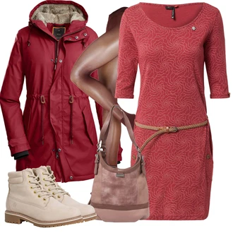 Outfit sa Crvena/TamnoCrvena/Vinski Crveno Jakna Zimska Parka/Outdoor Jakna/Parka Prijelazna Jakna/Zimska Jakna/Jakna za Kišu/Trekking Jakna g.i.g.a. dx by killtec "Outfit za svaki dan"
