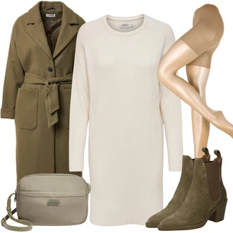 Outfity na zimu Ke kolenům Viskóza s Béžová/Bílá/Krémová/Hnědá/Khaki Dlouhé pletené šaty/Pouzdrové Šaty S Dlouhým Rukávem/Svetrové Šaty/Zimní Pletené Šaty Only "Módní zimní outfit"