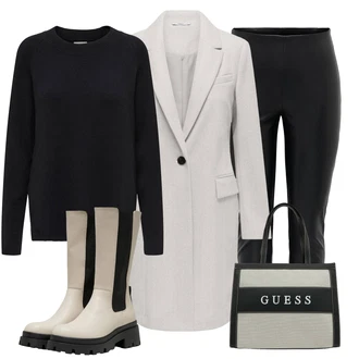 Outfity na zimu s hlubokým výstřihem s Tmavě šedá/Šedá Taška Přes Rameno/Shopper taška/Látková taška/Pánská taška/Taška Na Rameno/Průhledná taška/Dopisová peněženka Guess "Zimní outfity"