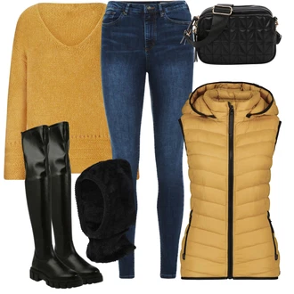 Outfity na zimu s Žlutá/Hnědá Basic Svetr/Pletený Svetr/Mohair Pullover/Jednoduchý Svetr/Vlněný Svetr Heine "Perfektní na zimu"