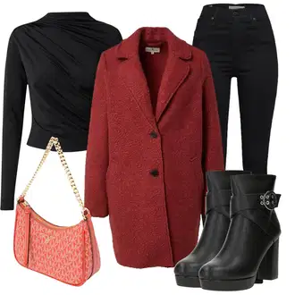 Krátká Outfit s Červená/Tmavě červená Kabát Bouclé/Vlněný Kabát/Vintage Kabát/Zimní Kabát Vlněný kabát/Pletený Kabát/Tweedový Kabát Tom Tailor "Perfektní na zimu"