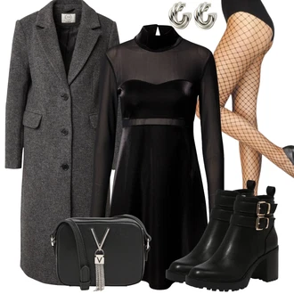 Outfit s Černá/Šedá Šaty S Rolákem/Šaty S Vysokým Výstřihem/Šaty Ze Síťoviny katy perry exclusive for about you "Perfektní na zimu"