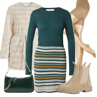 Vánoce Outfit s Tmavě zelená/Tyrkysový Pletené Šaty/Zimní Pletené Šaty/Svetrové Šaty About You "Perfektní na zimu"Look: Bar, Den na pláži, Vánoce, Koncert, Firemní večírek, Chatky, Škola, Zvláštní příležitosti
