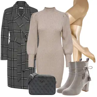 Outfit s Šedá/Tmavě zelená/Tmavě šedá Přechodový Kabát/Kašmírový Kabát/Kabát Bouclé/Midi Kabát/Zimní Kabát Vlněný kabát/Tweedový Kabát/Frock Kabát/Vlněný Kabát Lascana "Perfektní na zimu"