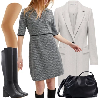 Outfit s Černá Kozačka Na Podpatku/Kozačka po Kolena/Dlouhá Kozačka/Bota se širokým nohavici/Špičatá Kozačka/Kožená Kozačka nad Koleno/Klasická kozačka Aldo "Perfektní na zimu"