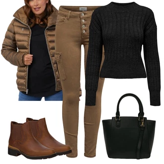 Outfit s Hnědá Kožená bunda/Chelsea Boty/Gumová Kotníková Bota/Kožená kotníková bota Timberland "Perfektní na zimu"