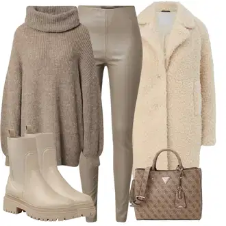 Outfit s Béžová/Hnědá Teddy Kabát/Kabát Bouclé/Kožich Kabát qs "Perfektní na zimu"