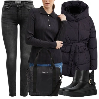 S řetízkem Outfit s Černá Kozačka Kožená kotníková bota/Chelsea Boty/Ovčí Kožešinová Bota/Kotníková Bota s Podšívkou/Kožená bunda/Veganská Bota/Plochá Kotníková Bota Geox "Perfektní na zimu"