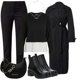 Nadrozměrné Krátká Outfit s Černá Chelsea Boty/Kožená bunda/Gumová Kotníková Bota/Plochá Kotníková Bota About You "Perfektní na zimu"Look: Šik, Elegantní, Cool, Nadrozměrné, Techno, Unisex, S Mokrým Vzhledem