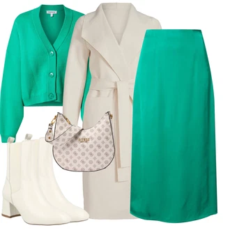 Outfit s Krémová/Bílá/Béžová Chelsea Boty/Kovbojská kotníková bota/Plochá Kotníková Bota/Kožená bunda/Letní kotníková kozačka/Kotníková Bota s Podšívkou/Kožená kotníková bota About You "Perfektní na zimu"
