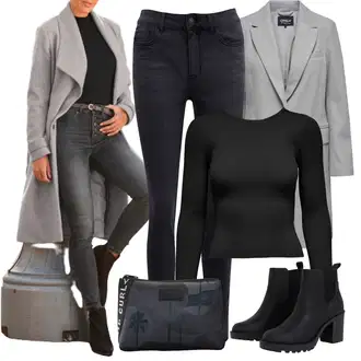 Outfit s Šedá/Světle šedá Kašmírový Kabát/Zimní Kabát Vlněný kabát/Vlněný Fleecový Kabát Lascana "Perfektní na zimu"