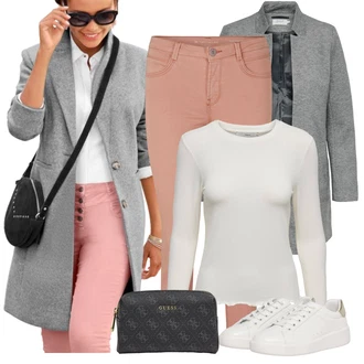 Outfit s Šedá/Světle šedá Frock Kabát/Kašmírový Kabát/Kabát Bouclé/Blazerový Kabát/Midi Kabát/Zimní Kabát Vlněný kabát/Lehký Kabát/Tweedový Kabát/Kabát s Úzkým Střihem/Vlněný Fleecový Kabát Lascana "Perfektní na zimu"