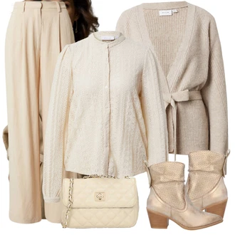 Rovná noha Outfit s Béžová/Oranžová/Hnědá/Khaki Plisovaná kalhoty/Kalhoty s Vysokým Pasem/Lněné Kalhoty/Marlene Kalhoty/Palazzo Kalhoty/Tradiční Kalhoty/Široká Kalhoty/Kalhoty s nášivkou uprostřed/Kalhoty se Štěrbinou/Mušelínové kalhoty Leger by Lena Gercke "Perfektní na zimu"